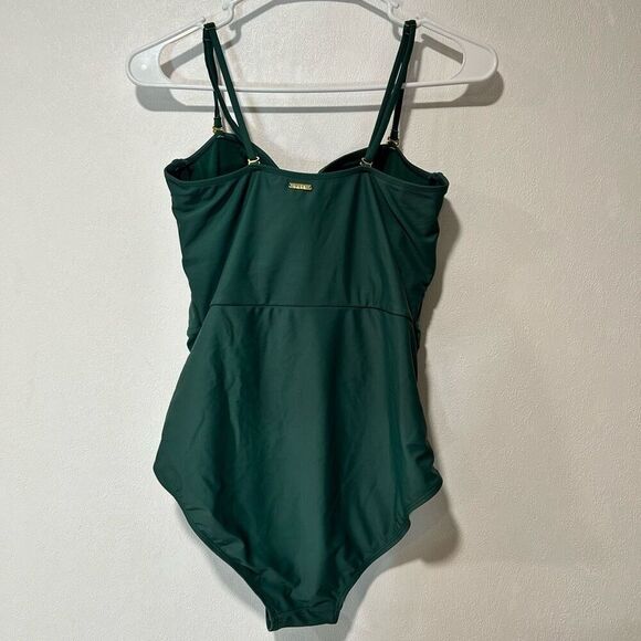 Nicole Miller bandeau twist drape swimsuit green size l - Picture 1 of 7